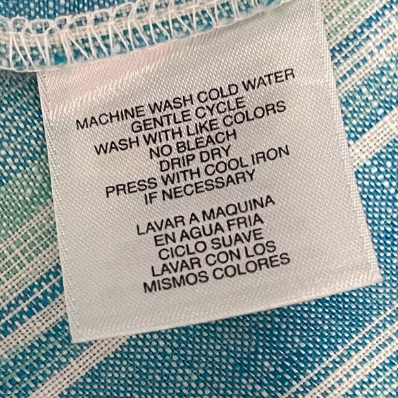 JNY Linen Striped Drawstring Button Up Shirt Size L Crop Top 3/4 Sleeves - Picture 7 of 11